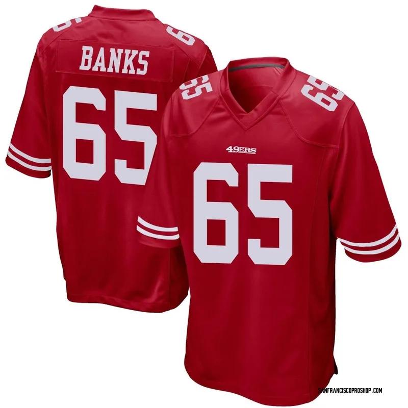 Aaron Banks 65 San Francisco 49Ers Super Bowl LVII Men Game Jersey- Scarlet  - Bluefink