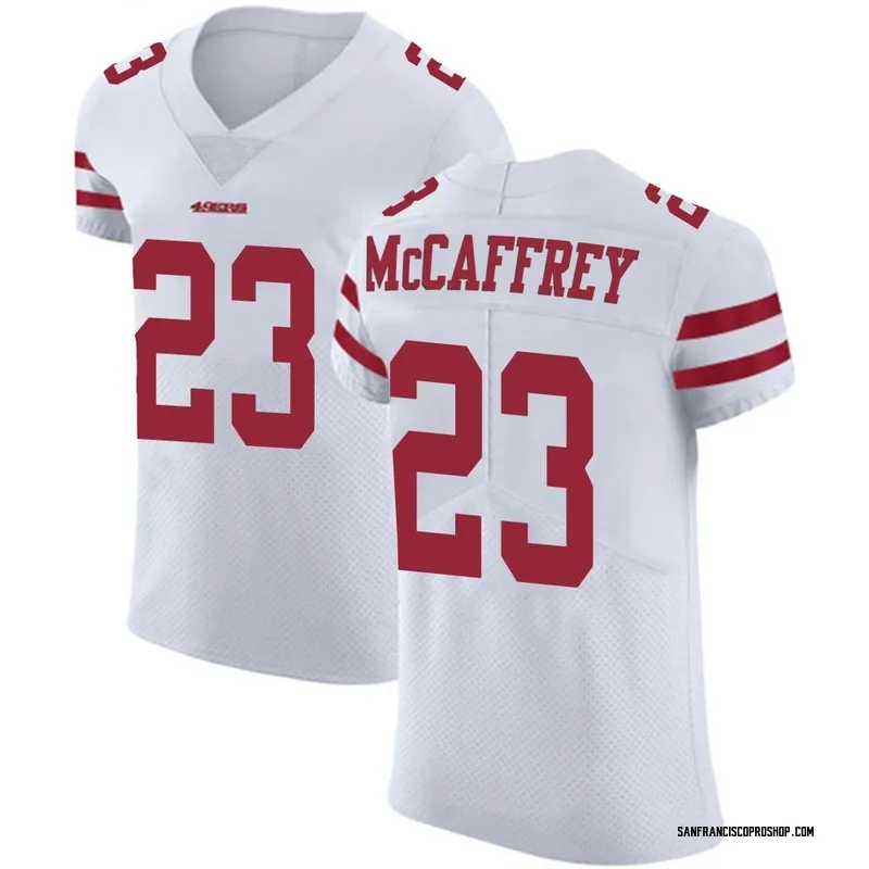 San Francisco 49ers #23 Christian Mccaffrey Red Gold 75 Anniversary Patch  Limited Jersey - Dingeas